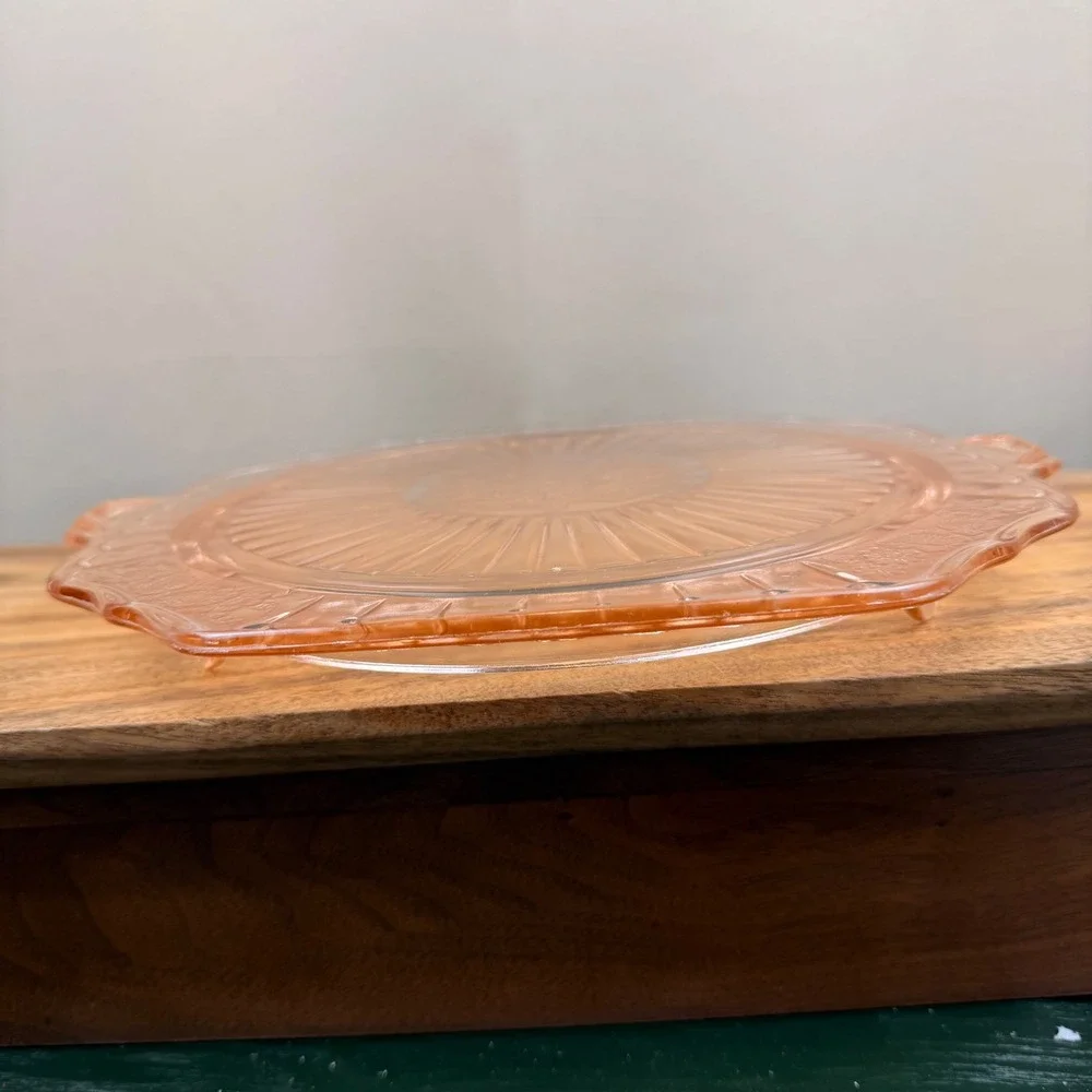 Anchor Hocking Mayfair Open Rose Pink Depression Glass Cake Plate 12.5